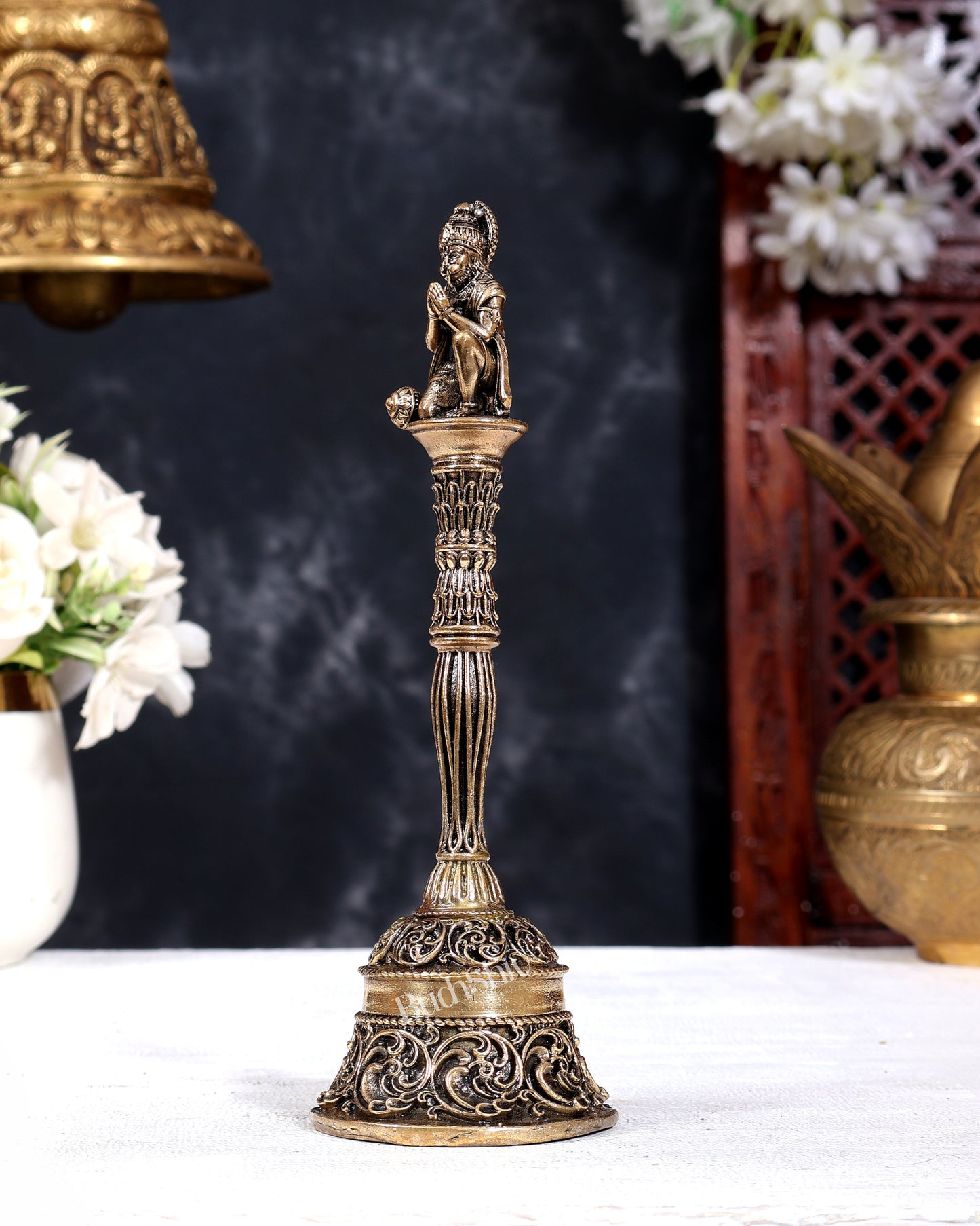 Brass Superfine Hanuman Design Hand Bell | Pure Brass Temple Bell 7 inch