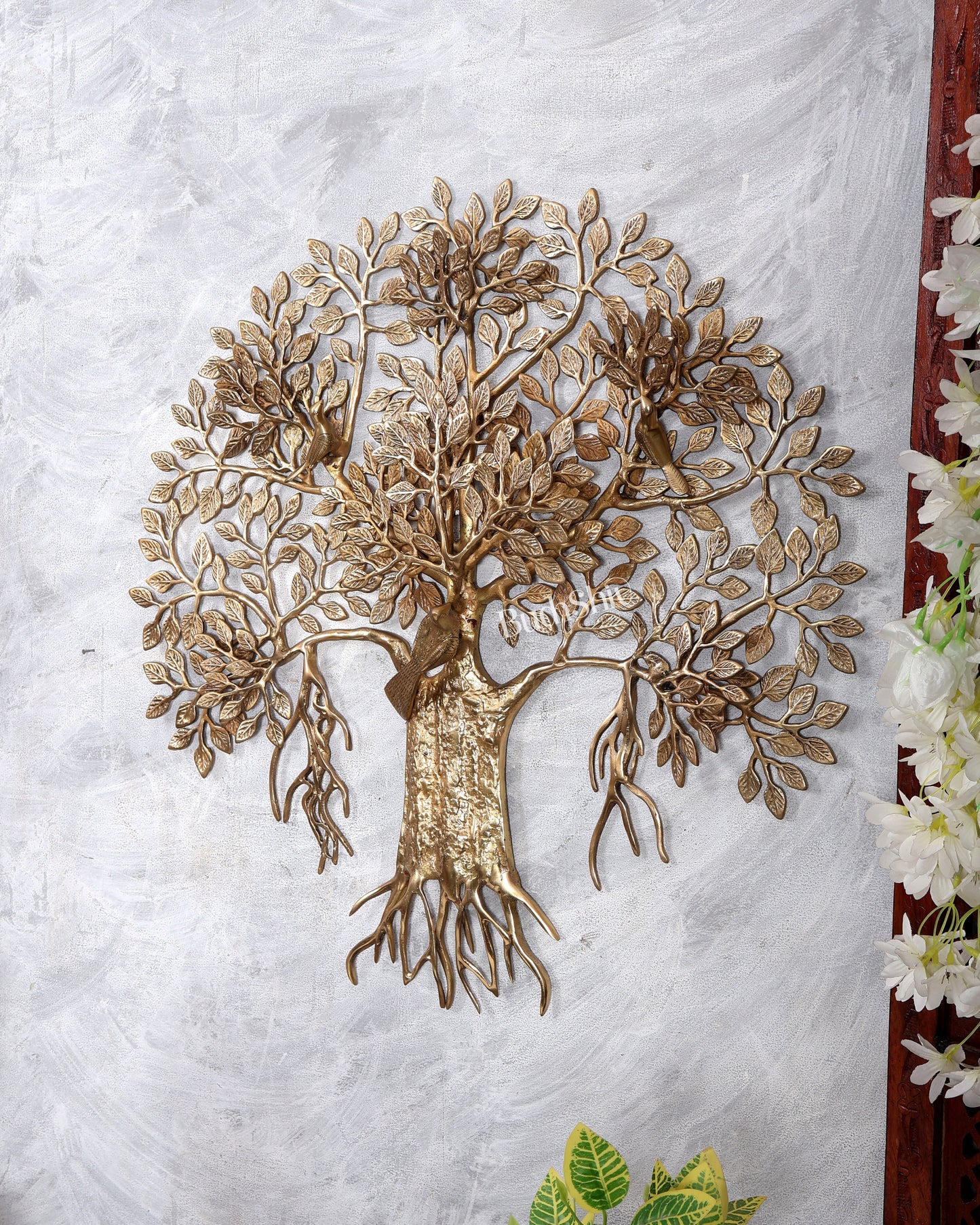 Premium Brass Large Kalpavriksha Tree Wall Hanging | Birds | Highly Detailed Auspicious Brass Wall Décor 23 inch