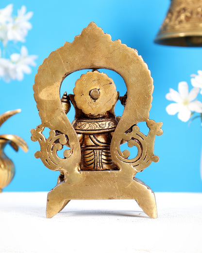Brass Ganesha on Throne Statue – Highly Carved Divine Idol (6.5 Inches)