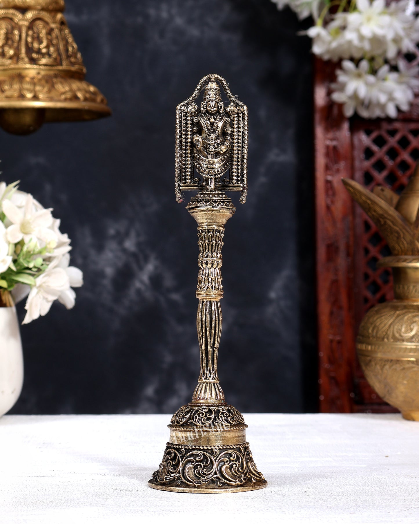 Brass Tirupati Balaji Hand Bell | Pure Brass Venkateswara Temple Bell 7 inch