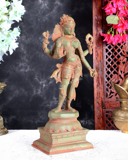 Pure Brass vintage Ardhanarishwara idol 13.5" Green sand patina tone