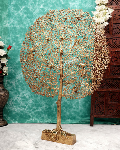 Pure Brass Large Kalpavriksha Tree with Birds & Diyas/T-Light Holders 50 inch
