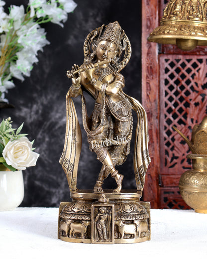 Unique Brass Lord Krishna Statue with Long Matted Hair – Handcrafted Divine Sculpture 12 inch