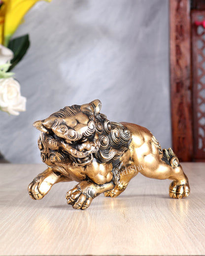 Brass Tibetan Snow Lion Showpiece – Handcrafted Auspicious Guardian Sculpture