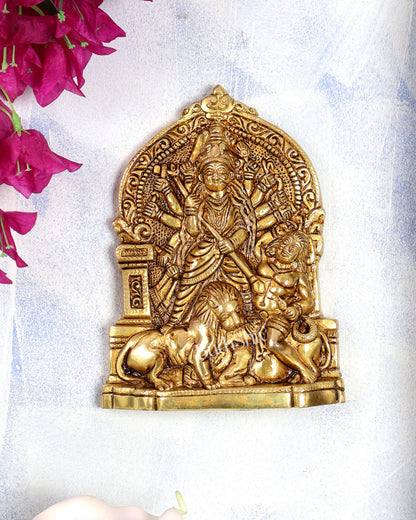 Brass Mahishasura Mardini Bengali Durga Wall Hanging – Handcrafted Divine Wall Décor 8 inch