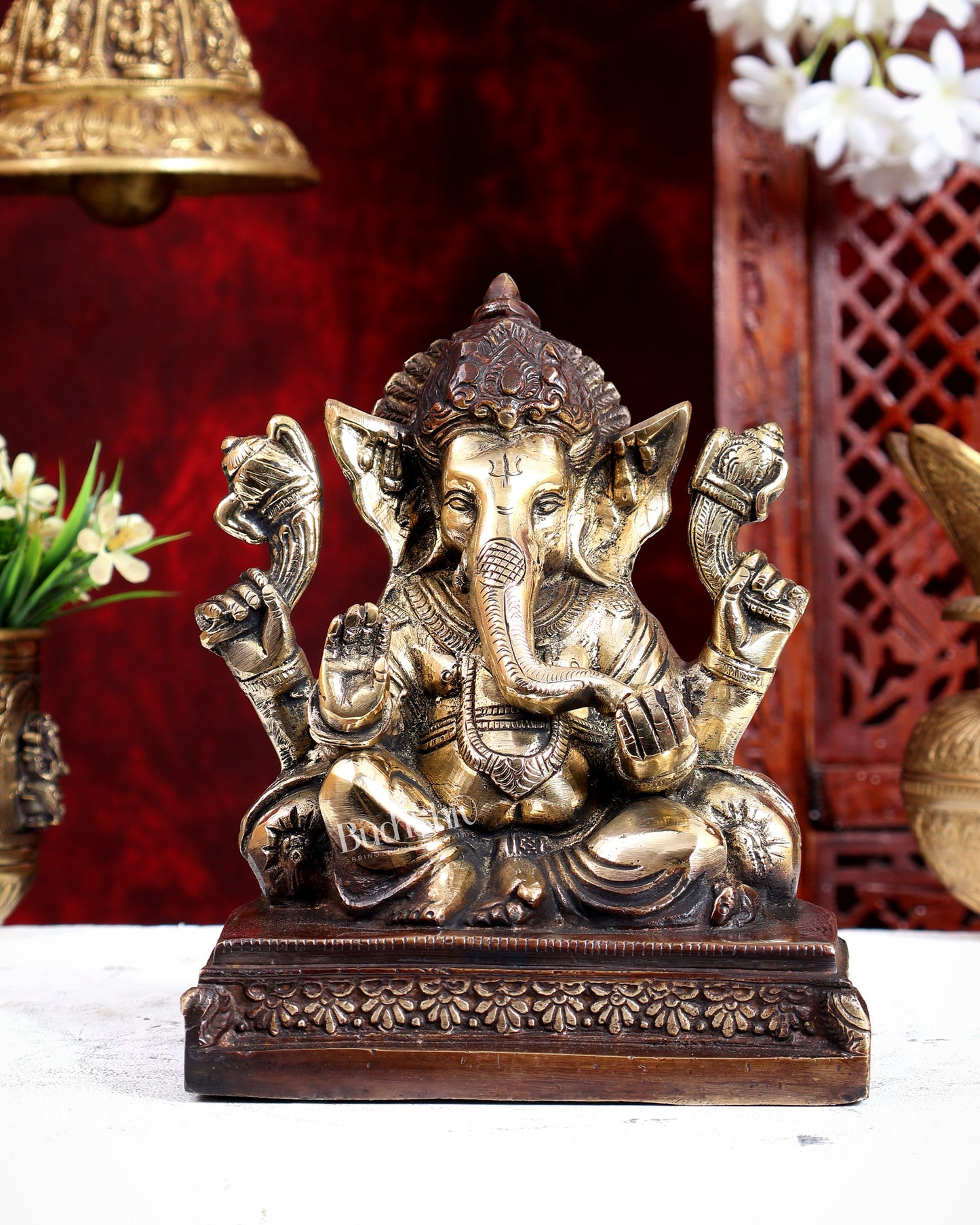 Brass Dual Tone Ganesha Statue – Handcrafted Divine Idol 7 inch