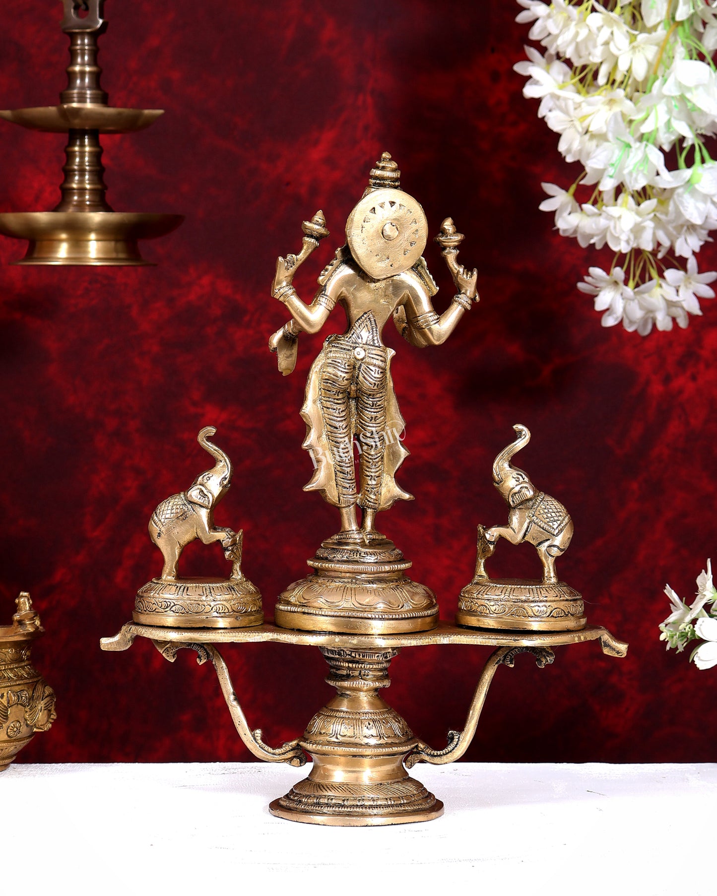 Brass standing Goddess Lakshmi with Two Elephants — Gajalakshmi Masterpiece 14.5 inch