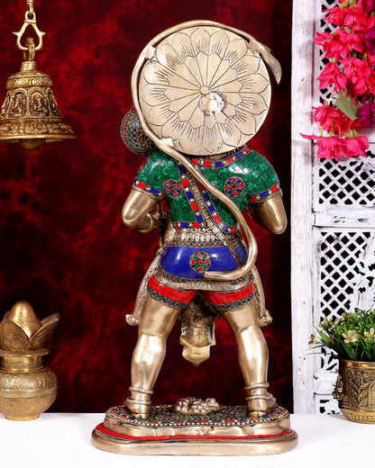 Pure Brass Standing Hanuman Statue 22 inch with Stonework