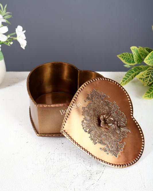 Brass Heart Shaped Multipurpose Storage & Gift Box – Matte Antique Finish lightweight
