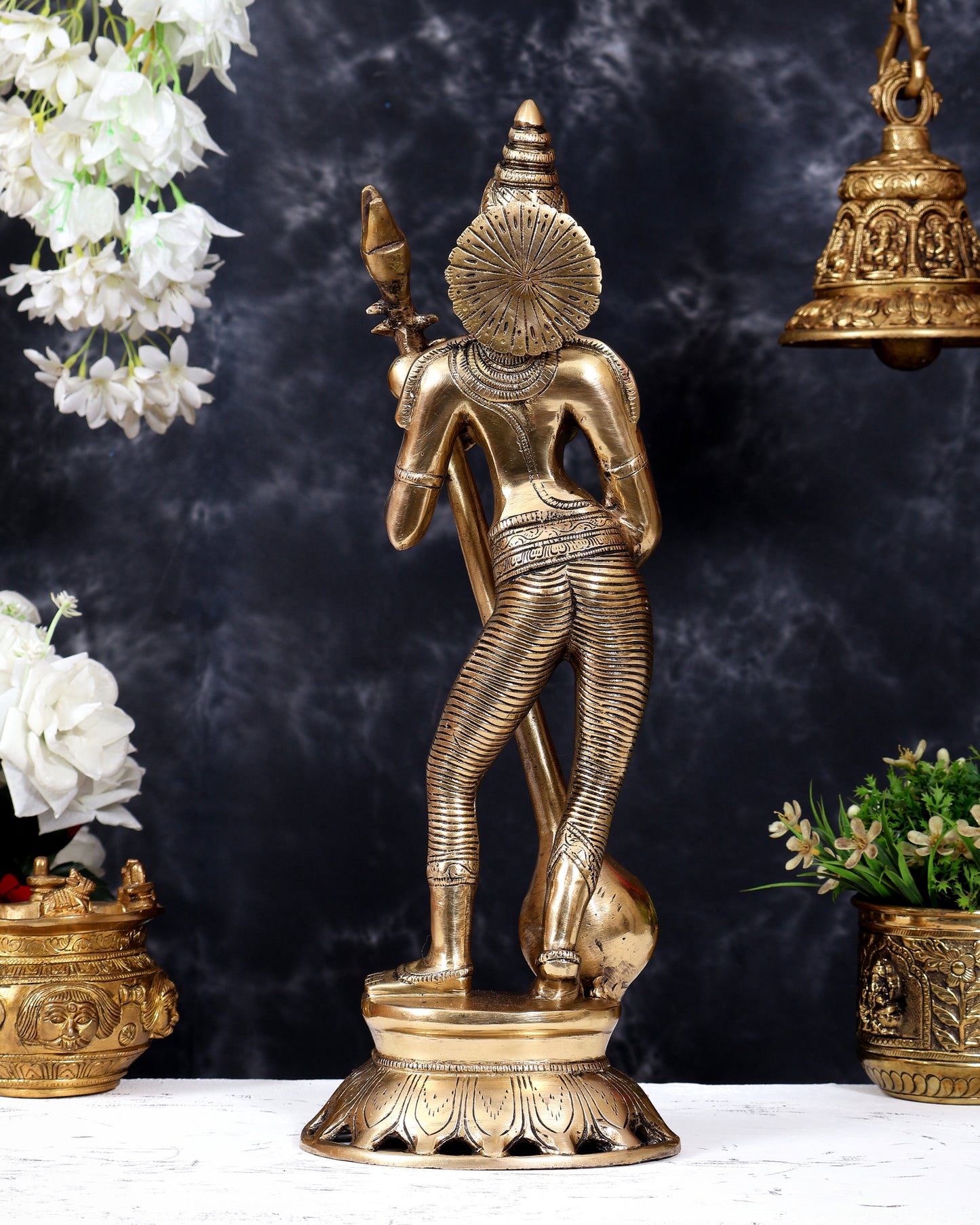Brass Superfine Standing Goddess Saraswati Idol – 18" Height vintage depiction
