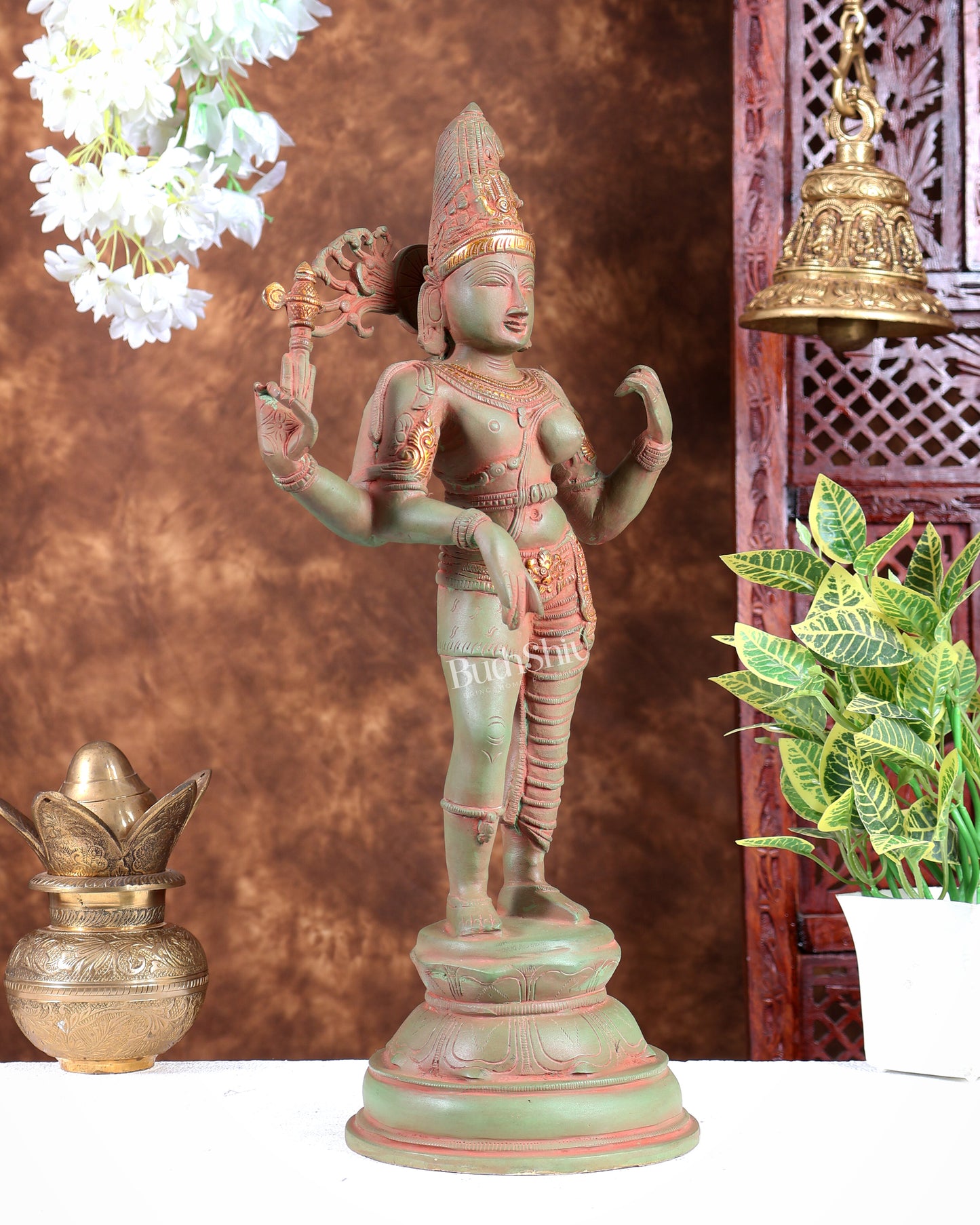 Pure Brass Ardhanarishwara Statue – Half Shiva Half Parvati Green patina tone 19 inch