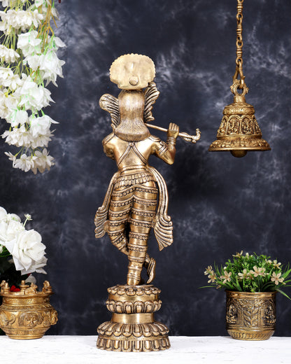 Brass Krishna Statue Unique Design | Pure Brass Lord Krishna Sculpture 20 inch matte finish