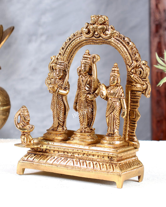 Solid Brass Ram Darbar Idol - Handcrafted Lord Rama, Sita, Lakshmana & Hanuman Statue