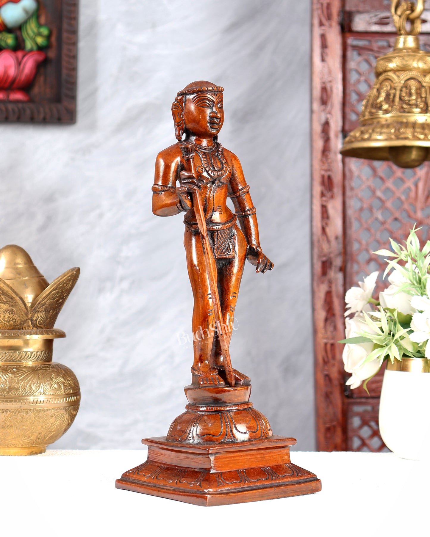 Pure Brass Kartikeya Palani Murugan KumaraSwamy Idol | 11 Inch Brown patina