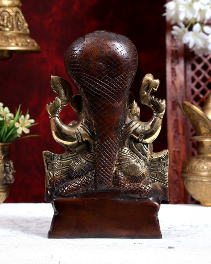 Unique Brass Lord Ganesha with Naag – Dual Tone Brown Gold Finish 8.6 inch