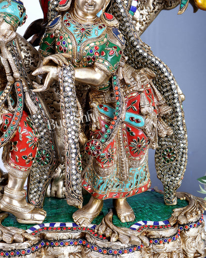 Premium Pure Brass Radha Krishna under Vrindavan Tree with Meenakari Stonework – Grand Handcrafted Temple Sculpture 30 inch tall
