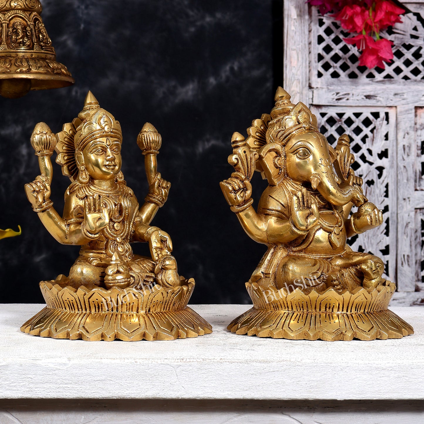 Brass Ganesha Lakshmi Idol Set 9 inch
