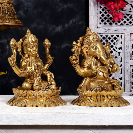 Brass Ganesha Lakshmi Idol Set 9 inch