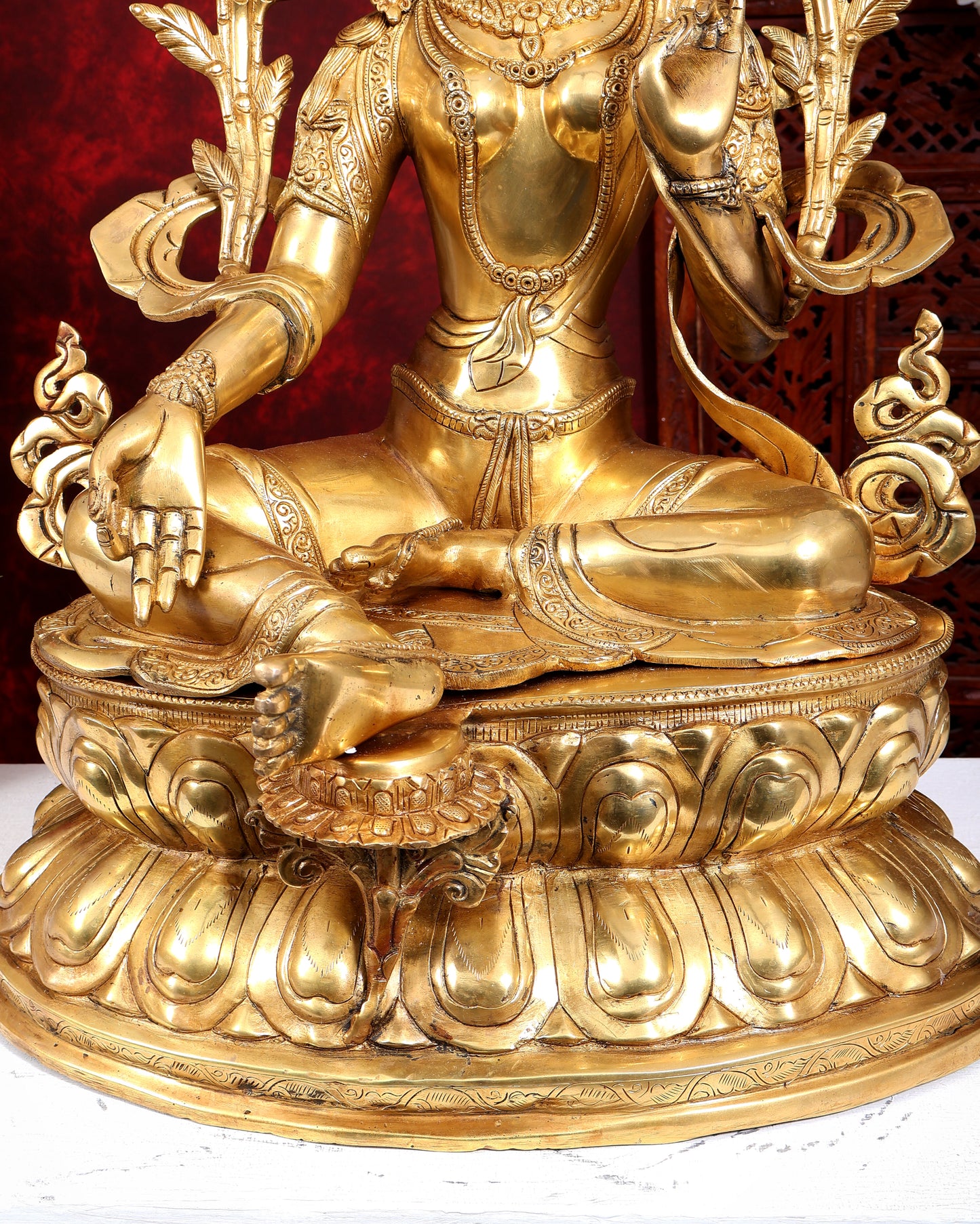 Brass Large Green Tara Statue | Pure Brass Buddhist Bodhisattva Sculpture | 27 inch