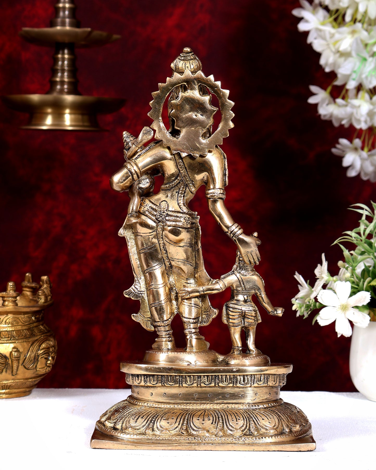 Graceful 11-Inch Brass Goddess Parvati with Ganesha and Kartikeya Statue