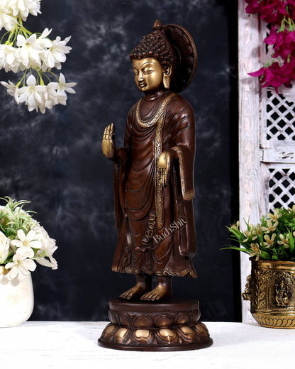 Brass Standing Buddha — Brown Tone 16 inch