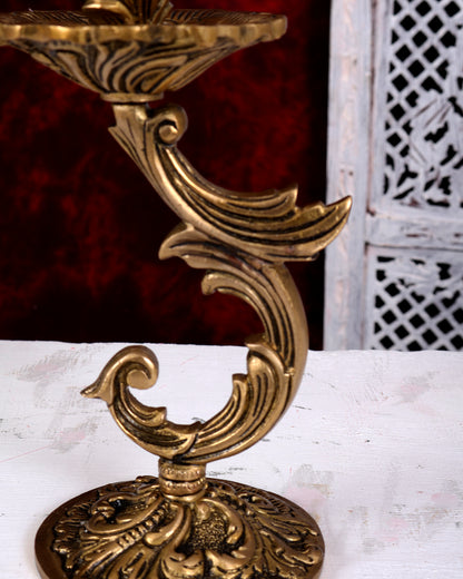 Brass Floral Design Candle Stand — English Style 9 inch