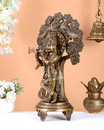 Brass Lord Krishna under Kalpavriksha 18"