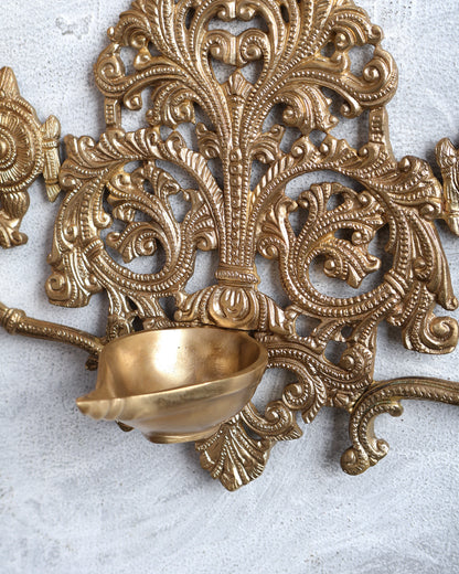 Bronze Shankh Chakra Wall Hanging Oil Lamp Diya – Traditional Divine Deepam 9 inch