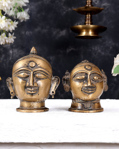 Vintage Brass Shiva Gauri Mukhalingam Pair — Rustic Tone 5.1 inch