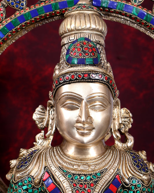 Pure Brass Large Lakshmi Devi Statue with Stonework – 27 inch