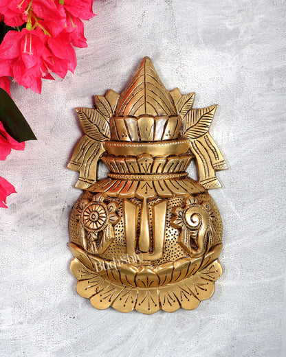 Brass Kalash Shankh Chakra Namah Wall Hanging – Auspicious Vedic Décor Plaque 10"