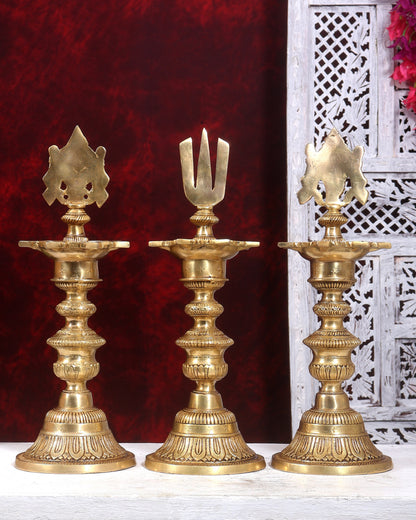 Premium Brass Shankh Chakra Namah Diya Vilakku 16.5 inch