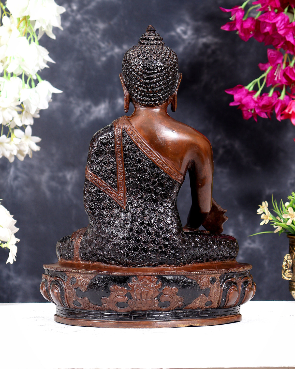 Pure Brass Buddha Statue - 13.5" Height liquid copper Nepalese tone