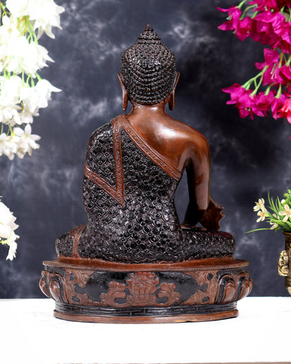 Pure Brass Buddha Statue - 13.5" Height liquid copper Nepalese tone