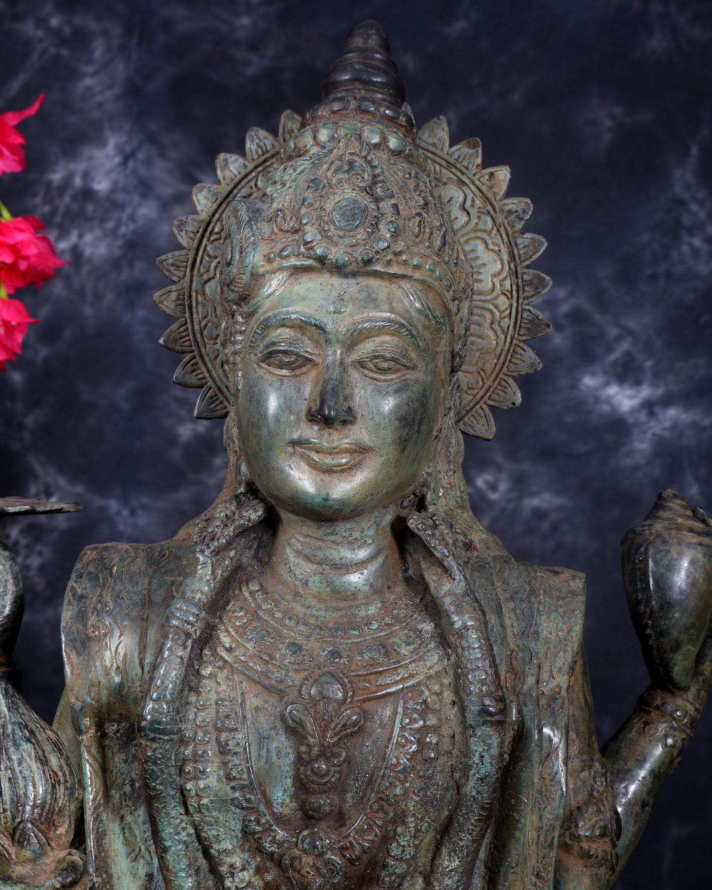 Balinese Bronze Vishnu & Lakshmi Standing Idol Pair 33 inch