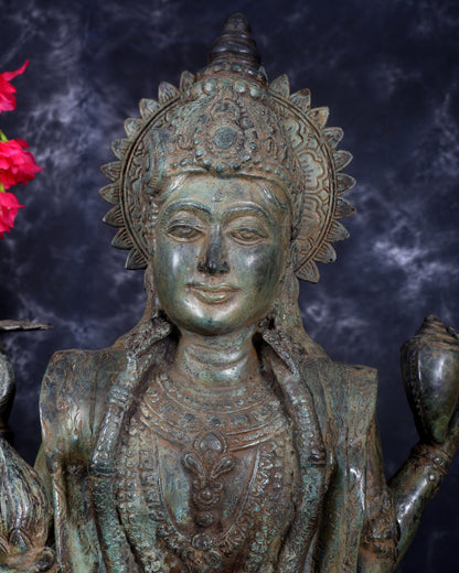 Balinese Bronze Vishnu & Lakshmi Standing Idol Pair 33 inch