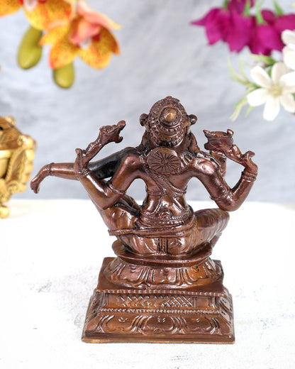 Pure Copper Relaxing Smiling Narasimha Idol – Solid Handcrafted Divine Sculpture (5 Inches)