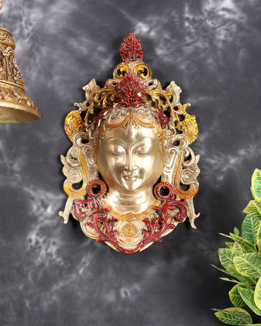 Pure Brass Tara Devi face Wall Hanging Triple colour 10.5 inch