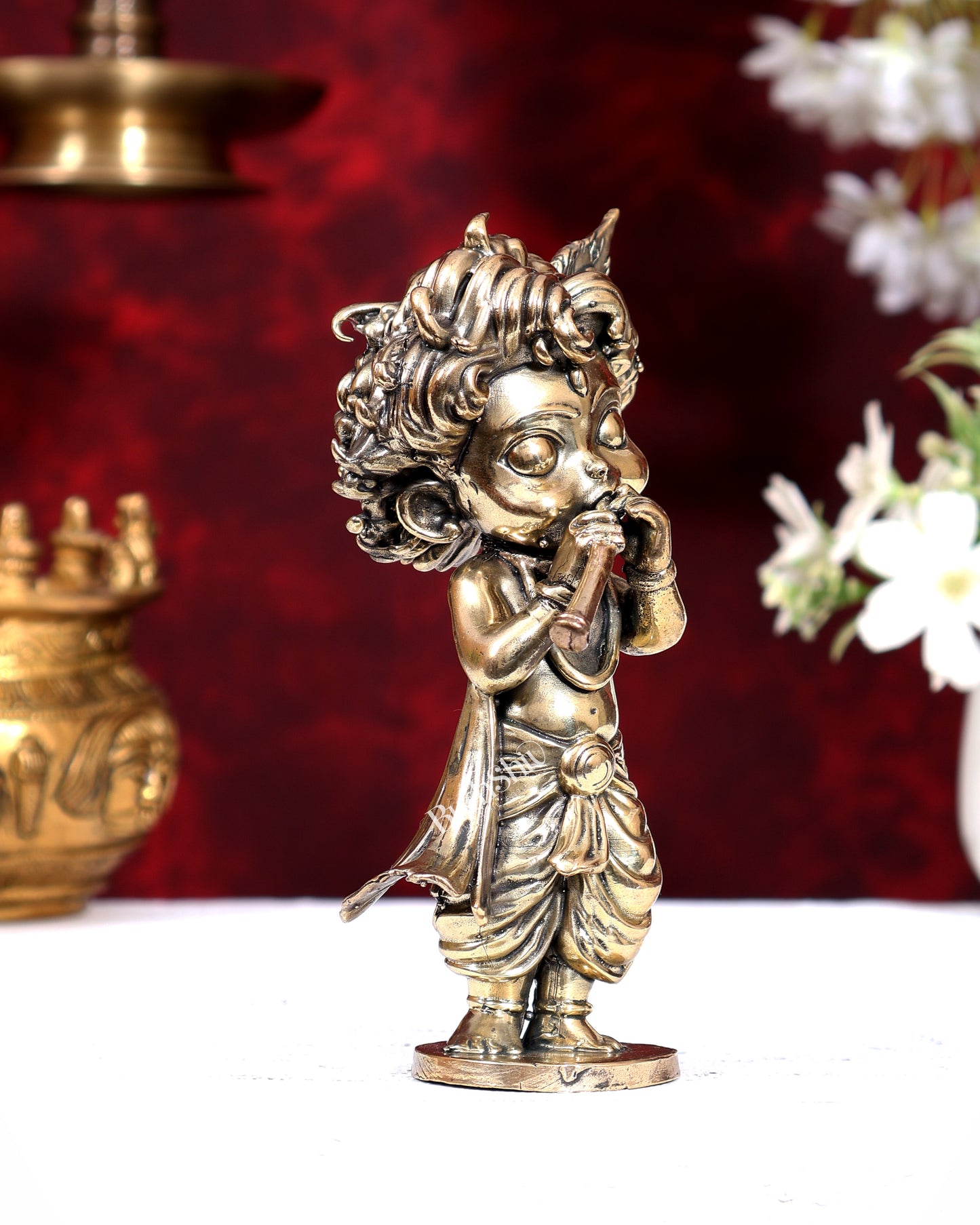Unique Brass Superfine Baby Krishna Playing Flute — Perfect Gift 6 inch