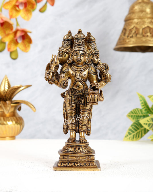 Brass Trimurti Idol – Brahma Vishnu Mahesh Standing Form Divine Sculpture (6.25 Inches)