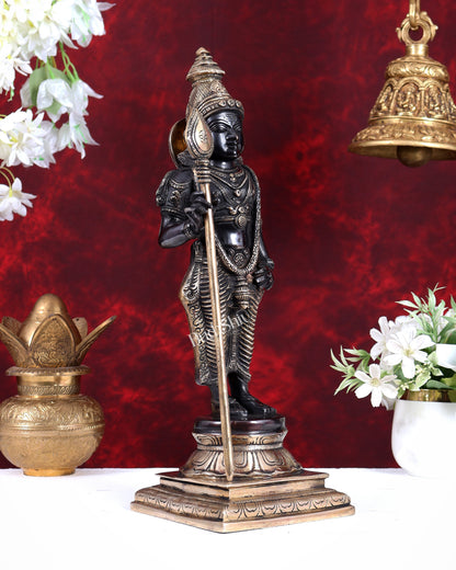 Brass Kartikeya Murugan Swamy Standing Statue – Superfine Divine Sculpture (15 Inch) black finish