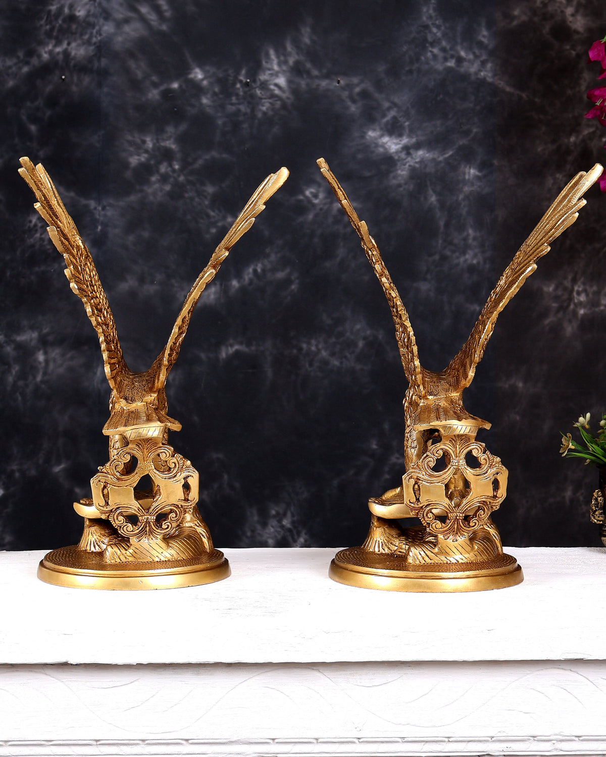 Brass Large Decorative Eagle Statue Showpiece | 15 inch golden tone Pair
