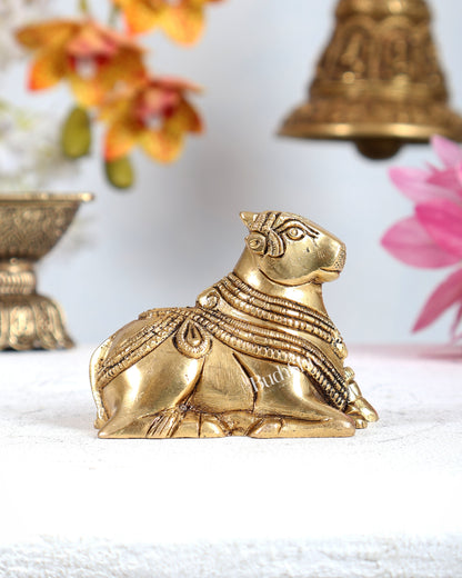 Brass Miniature Nandi Statue – Handcrafted Sacred Bull of Lord Shiva 3 inch