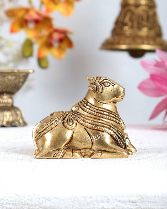 Brass Miniature Nandi Statue – Handcrafted Sacred Bull of Lord Shiva 3 inch
