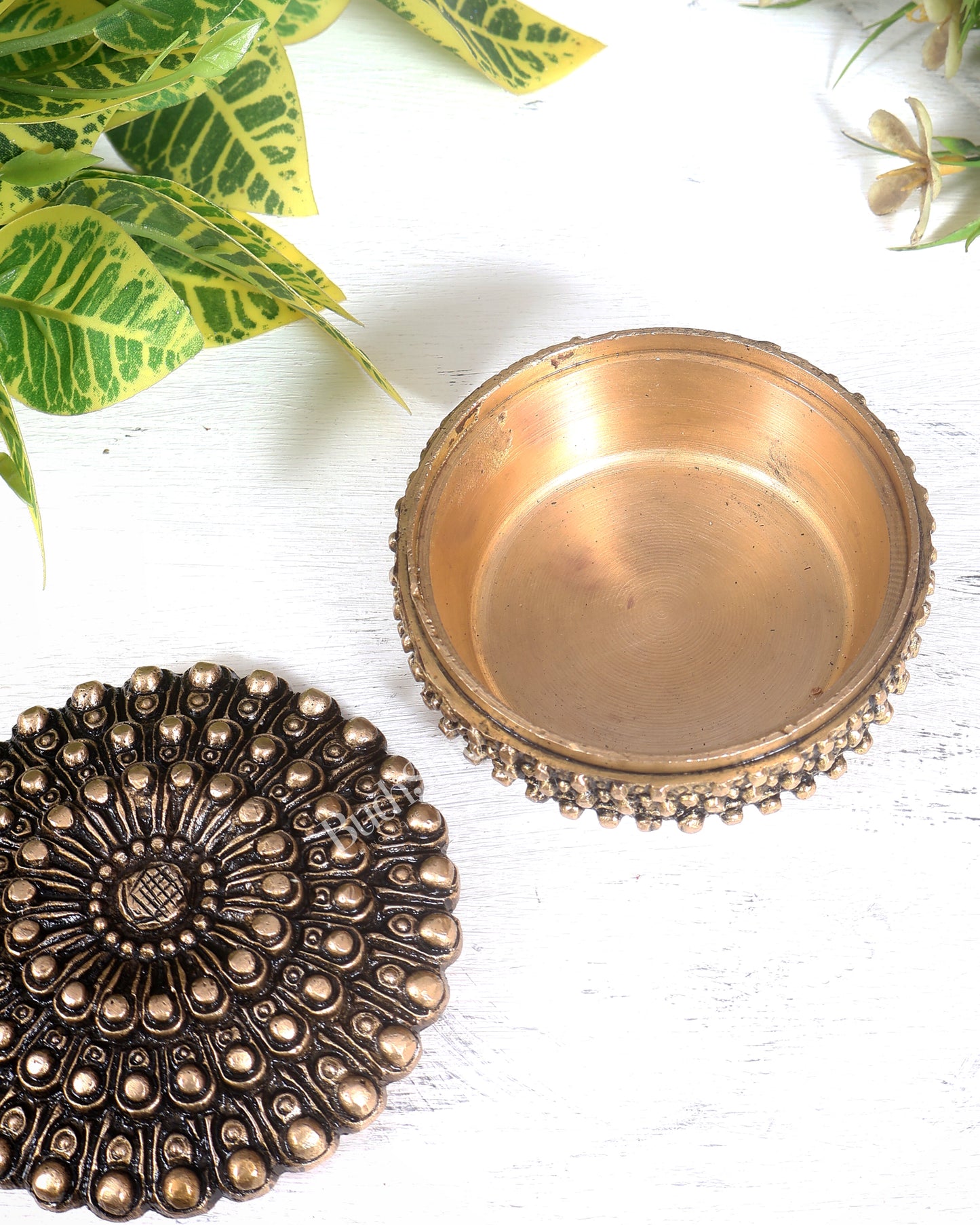 Pure Brass Mandala Design Kumkum Box / Multipurpose Box antique tone