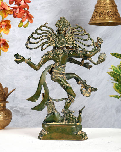 Brass Dancing Shiva Statue – Green Patina Finish 15 inch