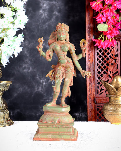 Pure Brass vintage Ardhanarishwara idol 13.5" Green sand patina tone
