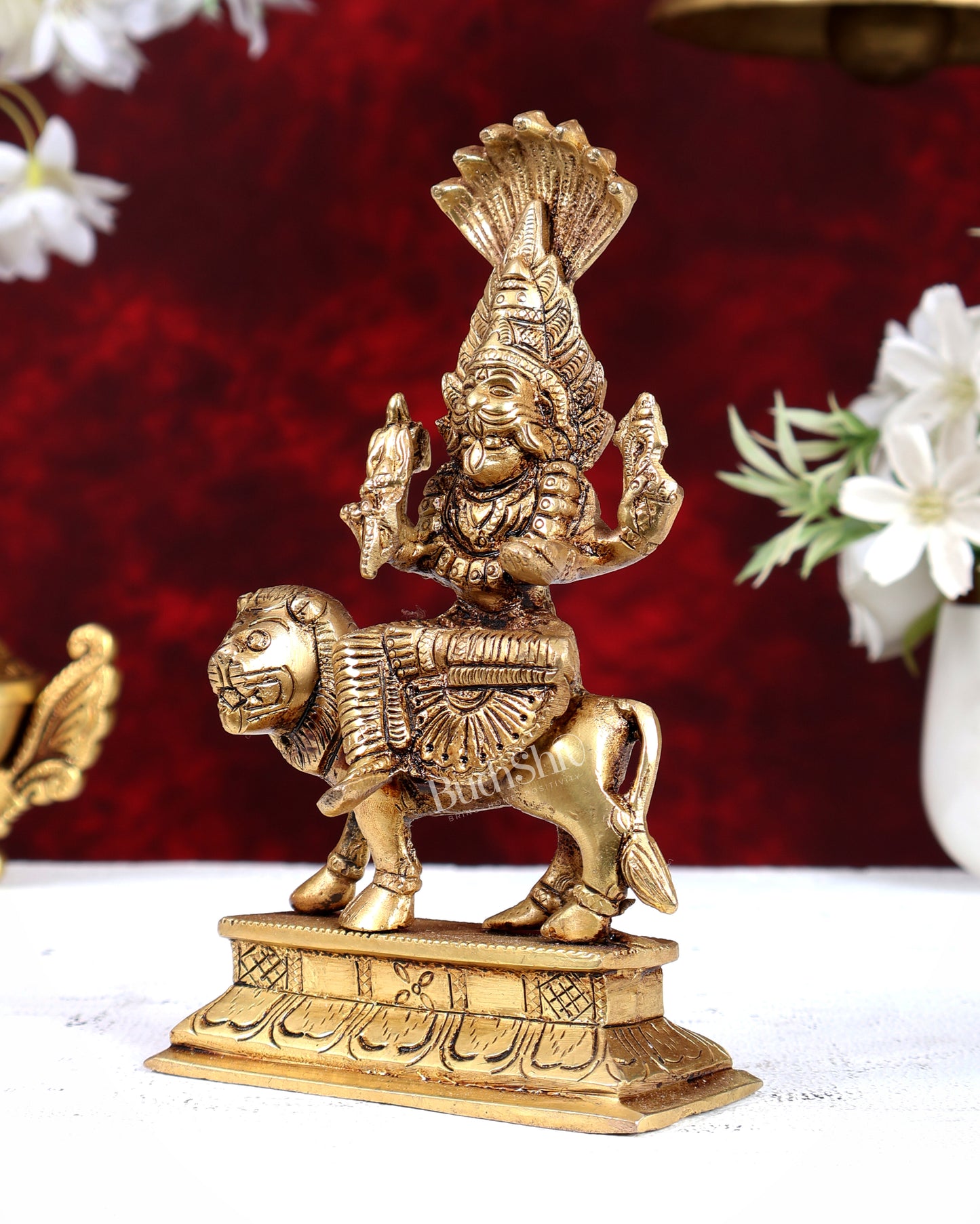 Brass Pratyangira Devi Statue – Handcrafted Divine Protection Goddess Idol 7 inch