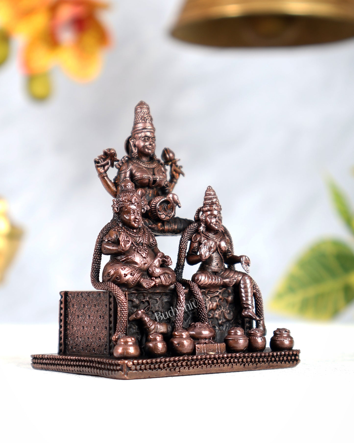 Pure Copper Kuber Lakshmi with Chitralekha Idol – Divine Wealth & Prosperity Sculpture (3 Inches)