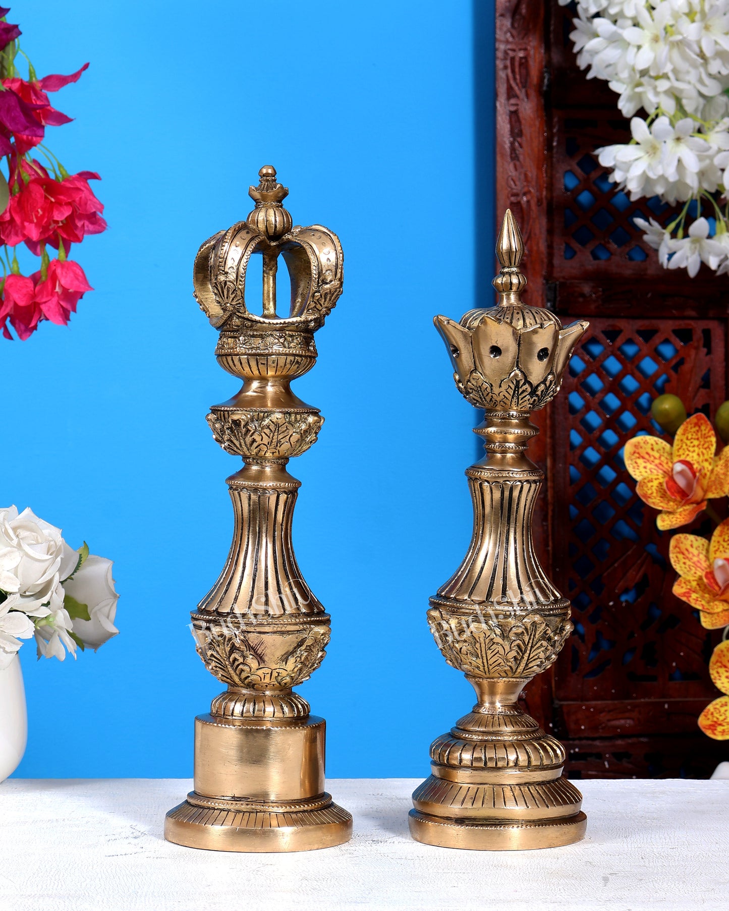 Brass Chess King and Queen Decorative Showpiece 13 inch